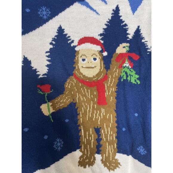Tipsy Elves Sweater Mens Large Blue Bigfoot Sasquatch Christmas Ugly Holiday - Picture 2 of 9